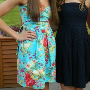 Floral structured mini dress strapless